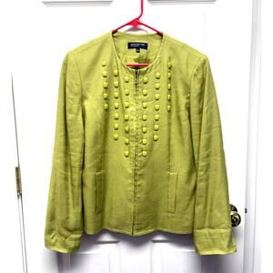 Jones New York Jacket Beaded Green Zip Up Cropped Blazer Women’s Size 12